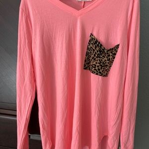 Zenana Hot Pink Leopard Long-Sleeve T-Shirt XL